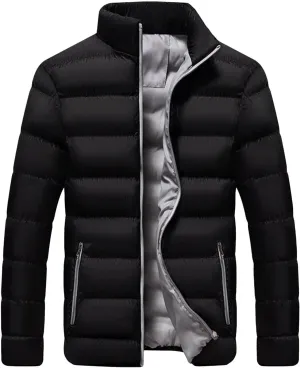 Men's Slim Fit Winter Jacket Winter Warm Zipper Stand Collar Jacket Male Thicken Parka Quilted Cotton-Padded Coats
