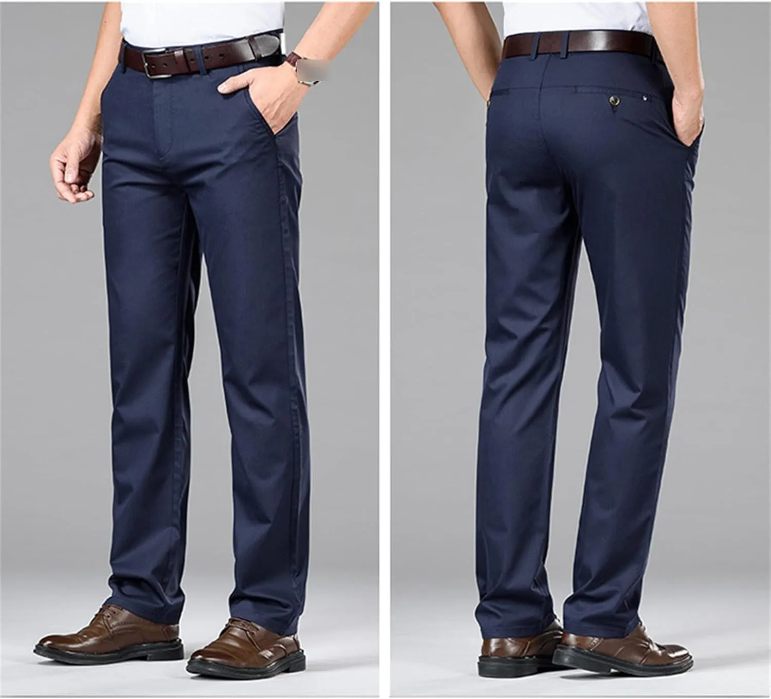 Men's Stretch Modern-Fit Flat-Front Pant Classic-Fit Resistant Pleated Chino Pant Slim Fit Business Dress Pant