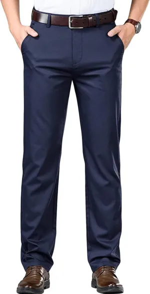 Men's Stretch Modern-Fit Flat-Front Pant Classic-Fit Resistant Pleated Chino Pant Slim Fit Business Dress Pant