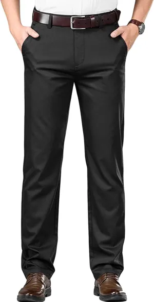 Men's Stretch Modern-Fit Flat-Front Pant Classic-Fit Resistant Pleated Chino Pant Slim Fit Business Dress Pant
