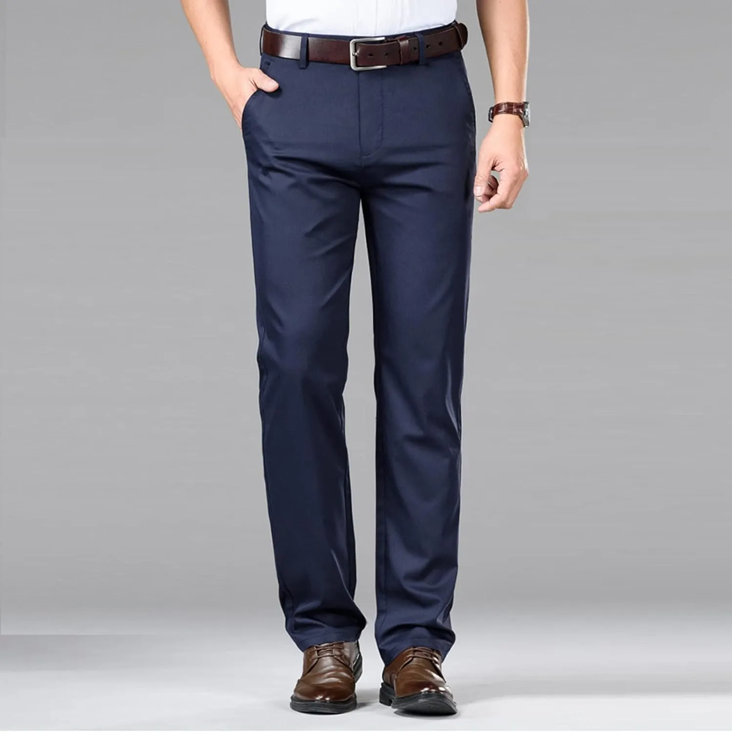 Men's Stretch Modern-Fit Flat-Front Pant Classic-Fit Resistant Pleated Chino Pant Slim Fit Business Dress Pant