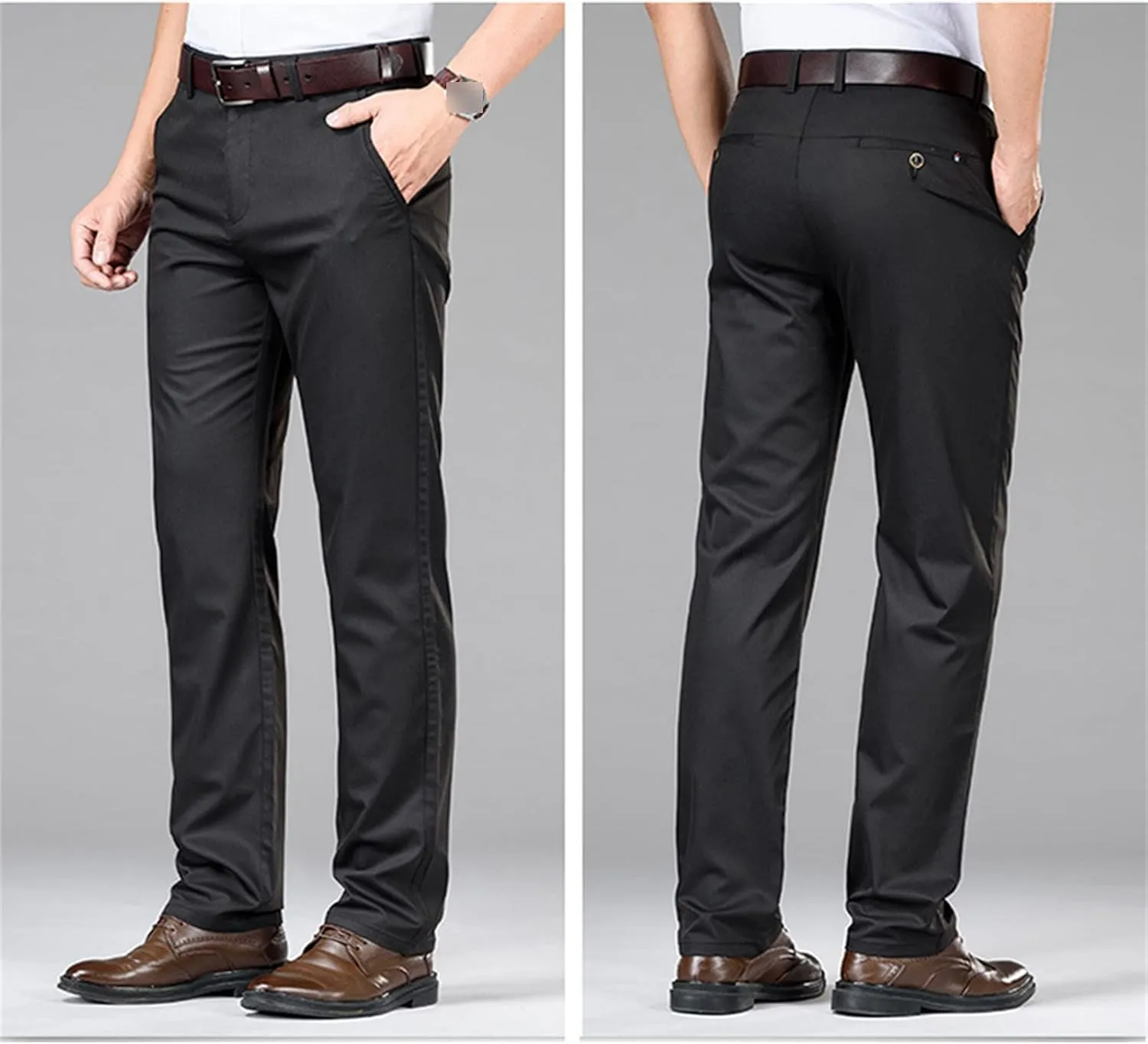 Men's Stretch Modern-Fit Flat-Front Pant Classic-Fit Resistant Pleated Chino Pant Slim Fit Business Dress Pant
