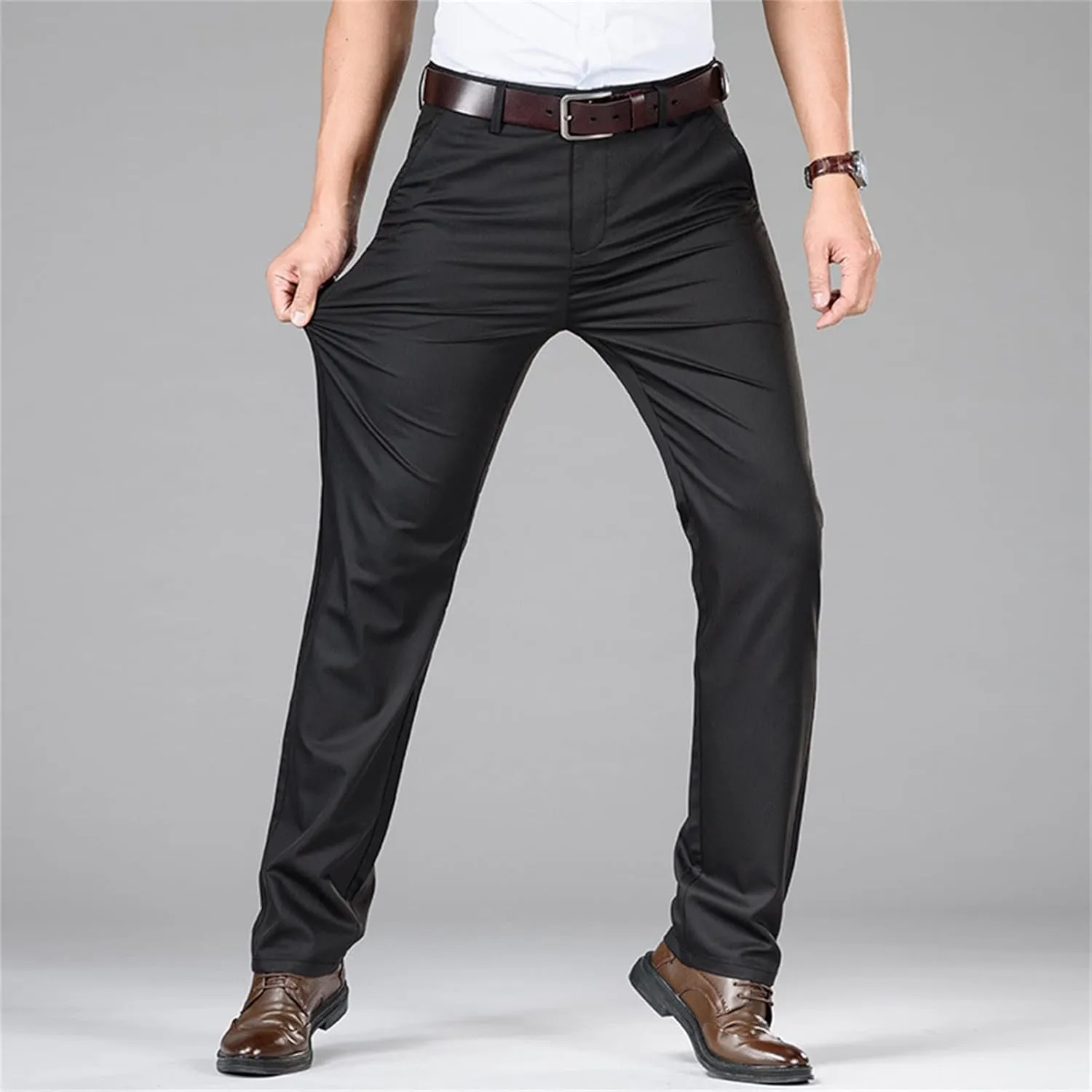 Men's Stretch Modern-Fit Flat-Front Pant Classic-Fit Resistant Pleated Chino Pant Slim Fit Business Dress Pant