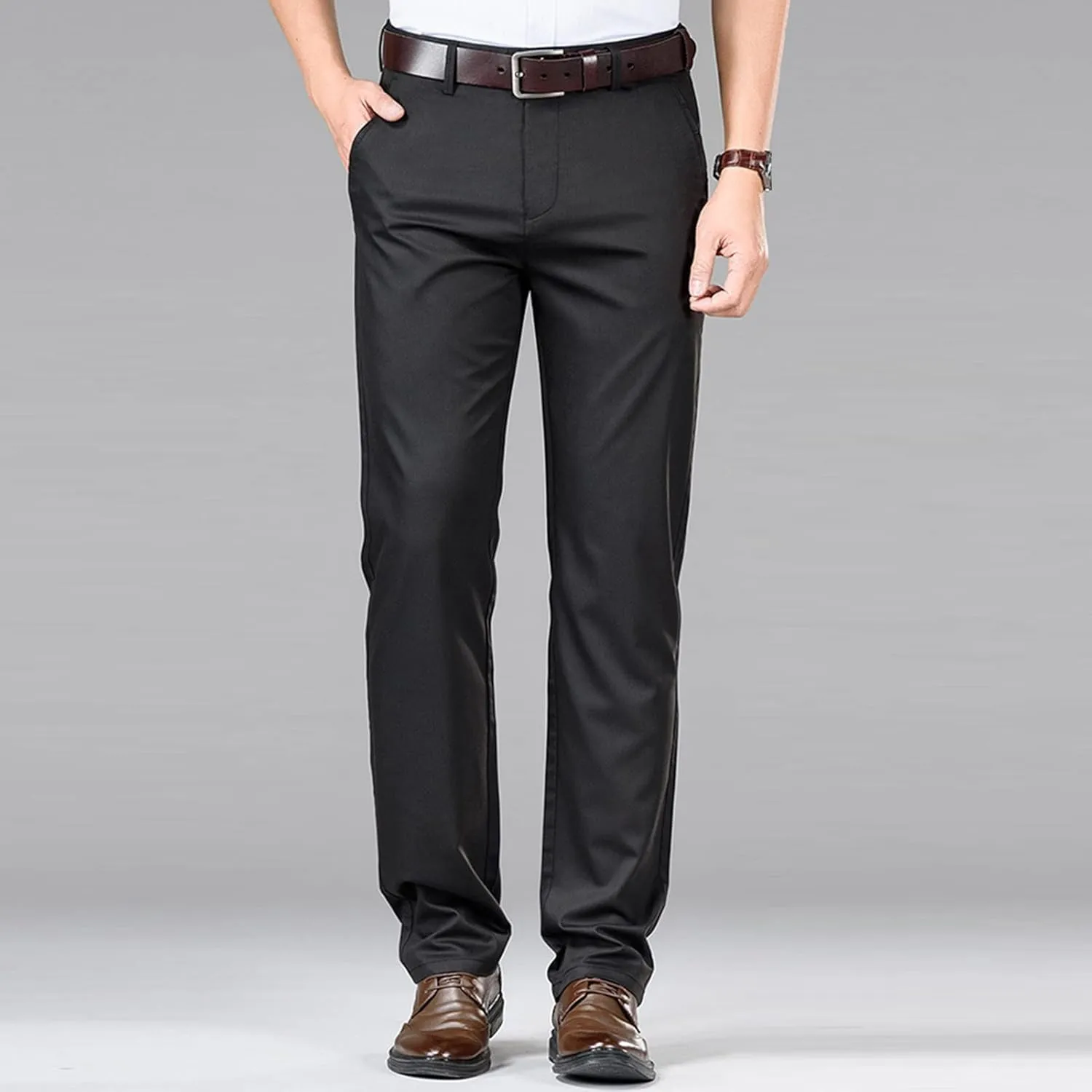 Men's Stretch Modern-Fit Flat-Front Pant Classic-Fit Resistant Pleated Chino Pant Slim Fit Business Dress Pant