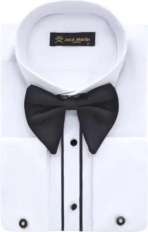 Men's White Wing Collar Tuxedo Shirt with French Cuffs | Set Incl. Cufflinks & Black Bow Tie | Luxe Dress Shirts for Men