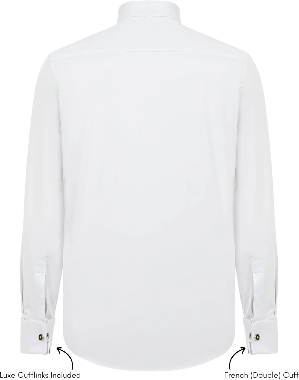 Men's White Wing Collar Tuxedo Shirt with French Cuffs | Set Incl. Cufflinks & Black Bow Tie | Luxe Dress Shirts for Men