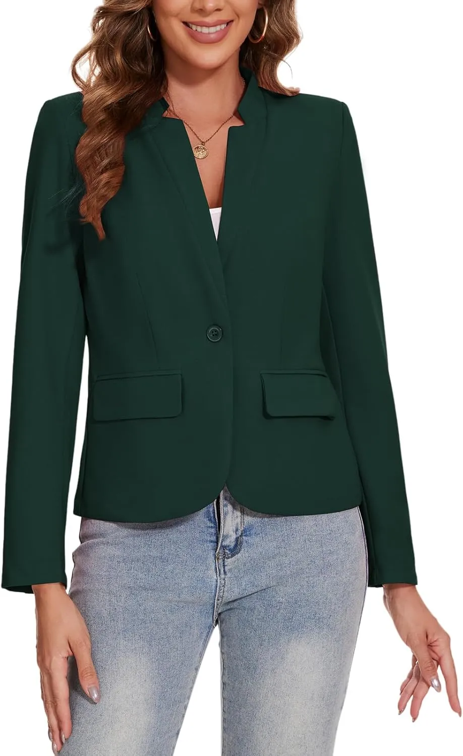MINTLIMIT Blazer for Women Long Sleeve Button Front Blazer Notch Collar Casual Work Office Suit Jackets with Pockets