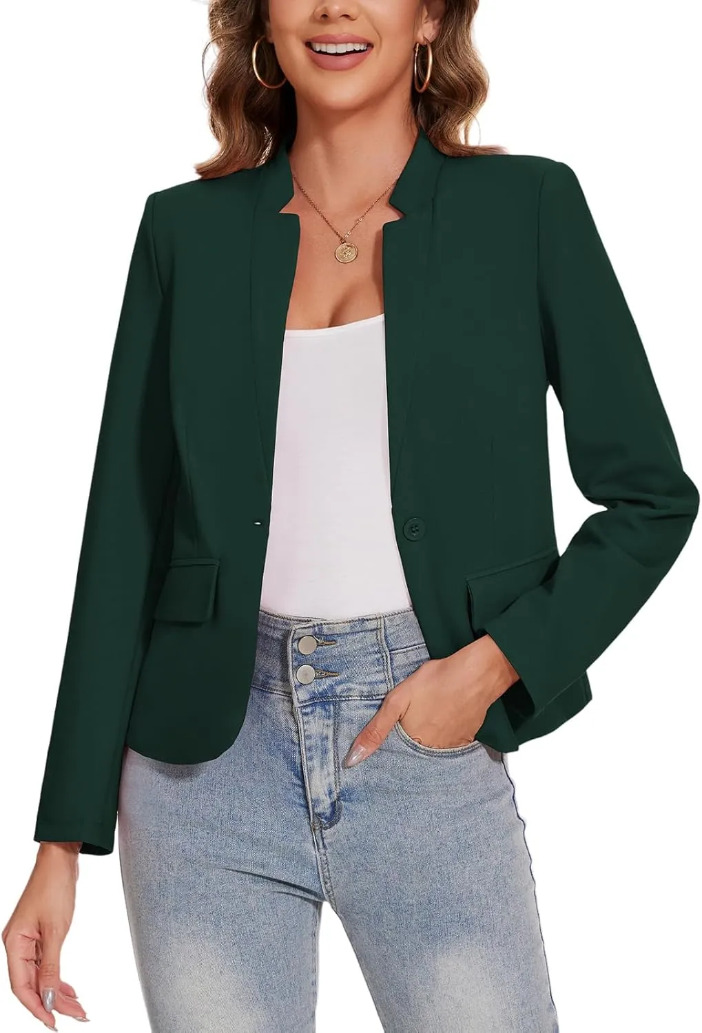 MINTLIMIT Blazer for Women Long Sleeve Button Front Blazer Notch Collar Casual Work Office Suit Jackets with Pockets