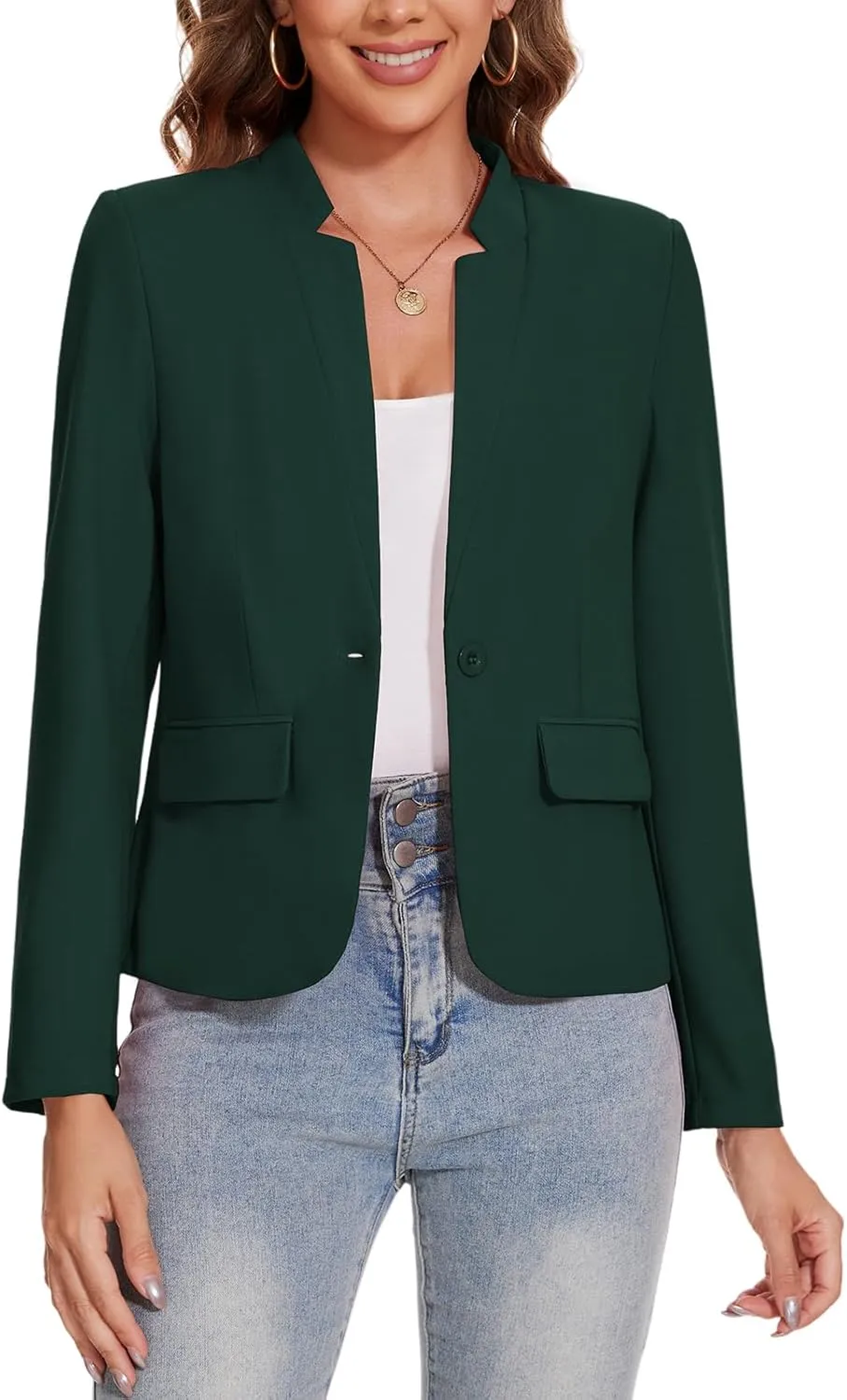 MINTLIMIT Blazer for Women Long Sleeve Button Front Blazer Notch Collar Casual Work Office Suit Jackets with Pockets