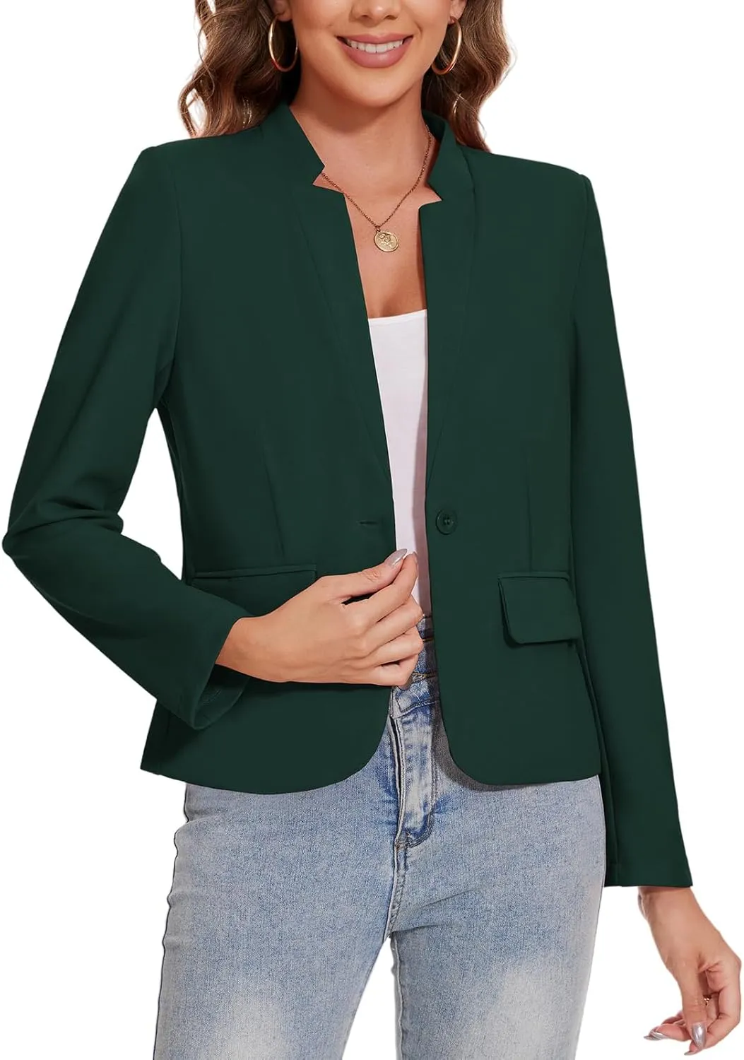 MINTLIMIT Blazer for Women Long Sleeve Button Front Blazer Notch Collar Casual Work Office Suit Jackets with Pockets