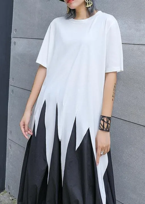 Modern white Shirts o neck asymmetric summer tops
