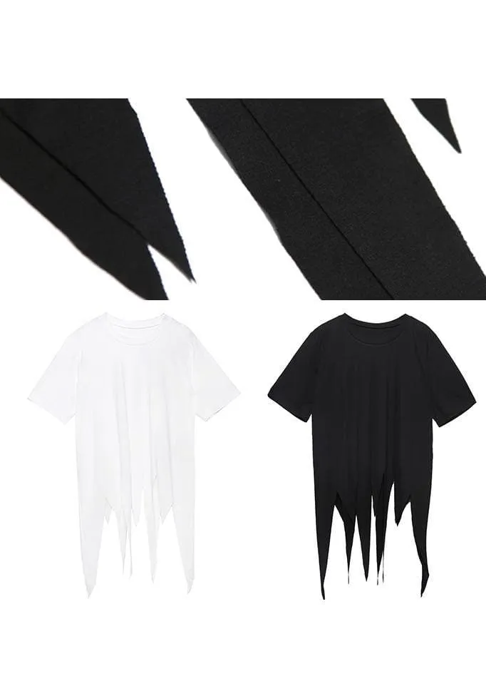 Modern white Shirts o neck asymmetric summer tops