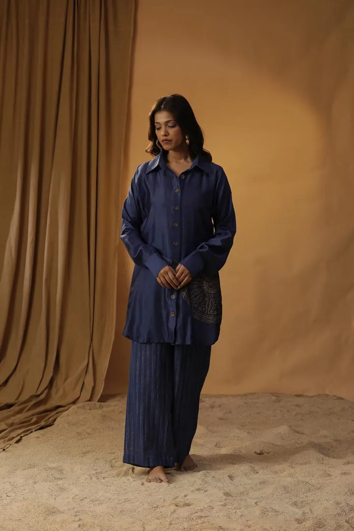 NAVY BLUE FOIL PAINTED CO-ORD SET