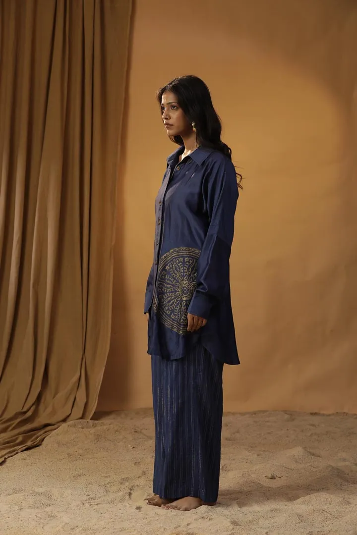 NAVY BLUE FOIL PAINTED CO-ORD SET