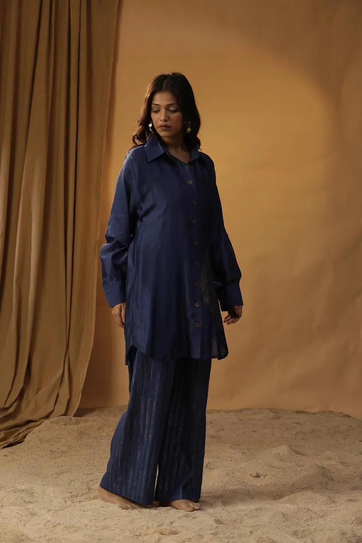 NAVY BLUE FOIL PAINTED CO-ORD SET
