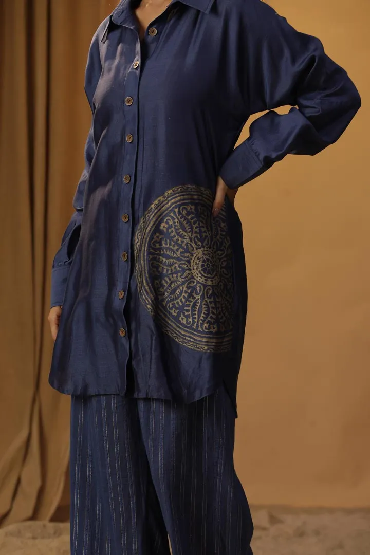 NAVY BLUE FOIL PAINTED CO-ORD SET