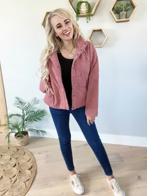 New Sensation Corduroy Puff Jacket in Rose