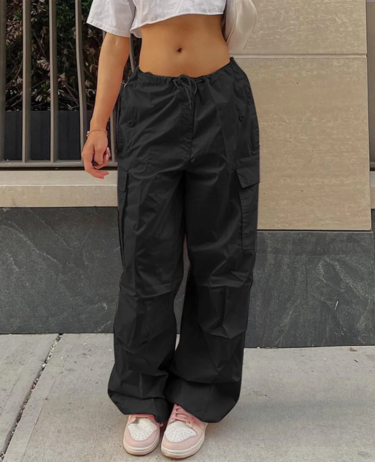 Neyaolk Parachute Pants for Women, Cargo Pants Women Baggy, Y2K Low Waist Wide Leg Baggy Relaxed Jogger Pants