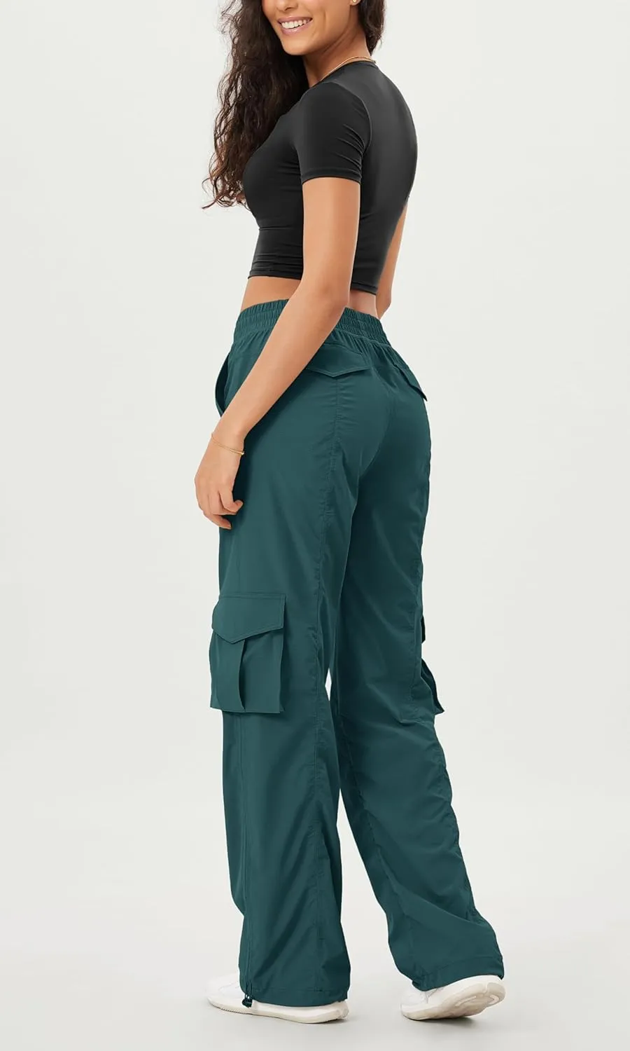 ODODOS Stretch Woven Relaxed Cargo Pants for Women Cinchable Hems Lightweight Casual Sweatpants with Pockets