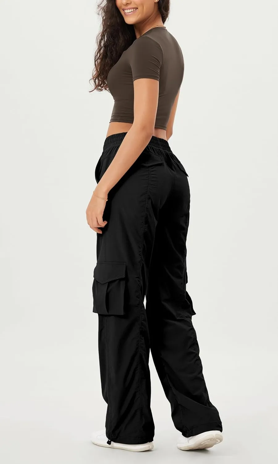 ODODOS Stretch Woven Relaxed Cargo Pants for Women Cinchable Hems Lightweight Casual Sweatpants with Pockets