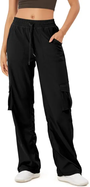 ODODOS Stretch Woven Relaxed Cargo Pants for Women Cinchable Hems Lightweight Casual Sweatpants with Pockets