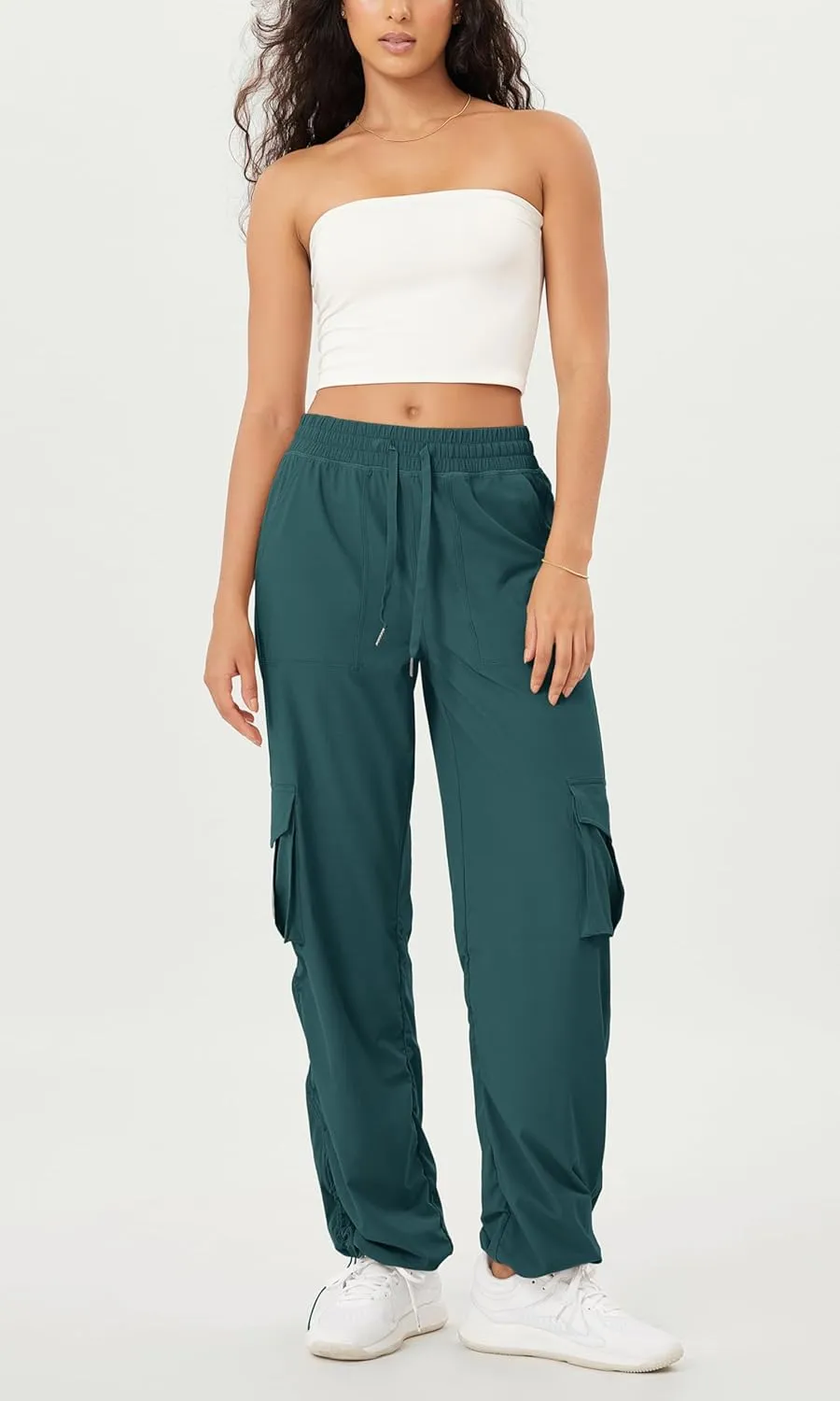 ODODOS Stretch Woven Relaxed Cargo Pants for Women Cinchable Hems Lightweight Casual Sweatpants with Pockets