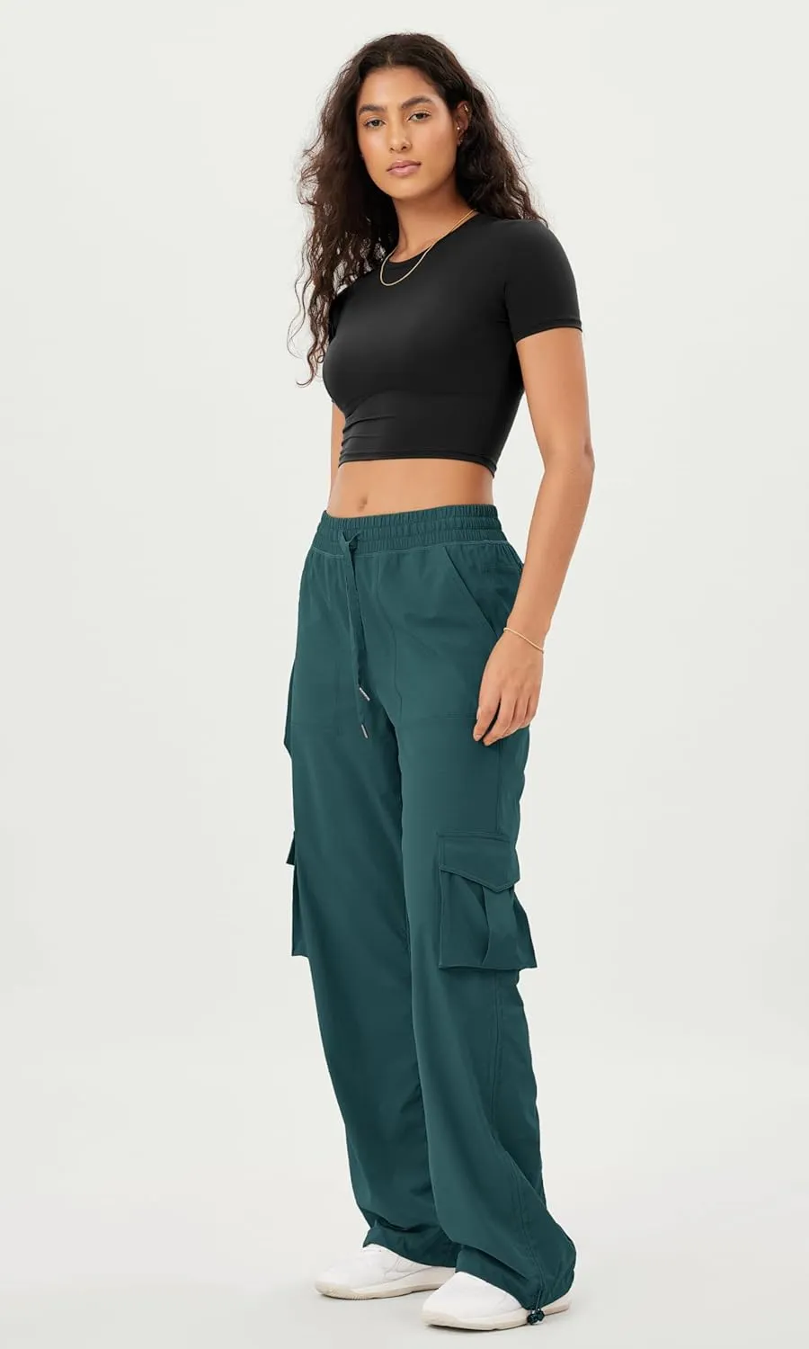ODODOS Stretch Woven Relaxed Cargo Pants for Women Cinchable Hems Lightweight Casual Sweatpants with Pockets