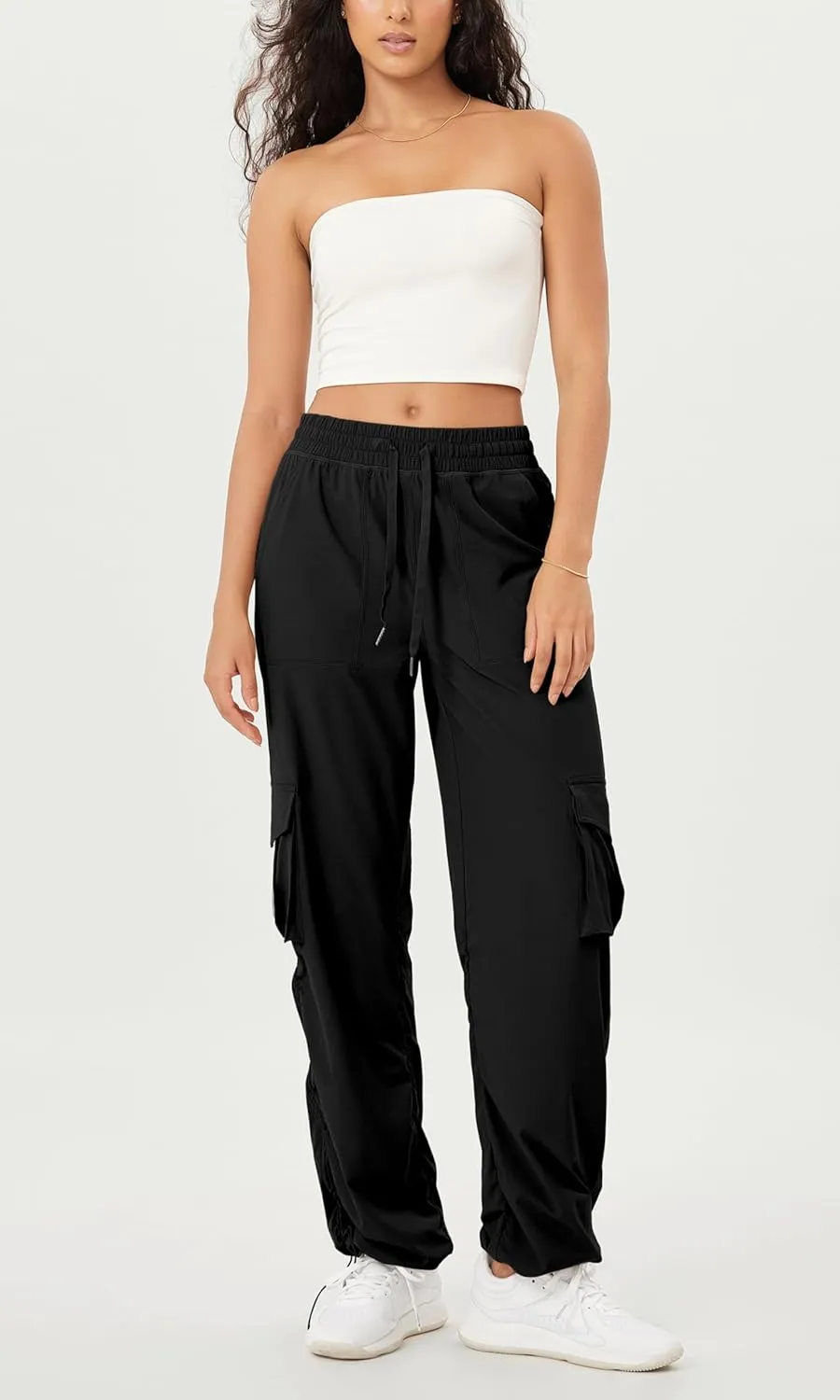 ODODOS Stretch Woven Relaxed Cargo Pants for Women Cinchable Hems Lightweight Casual Sweatpants with Pockets