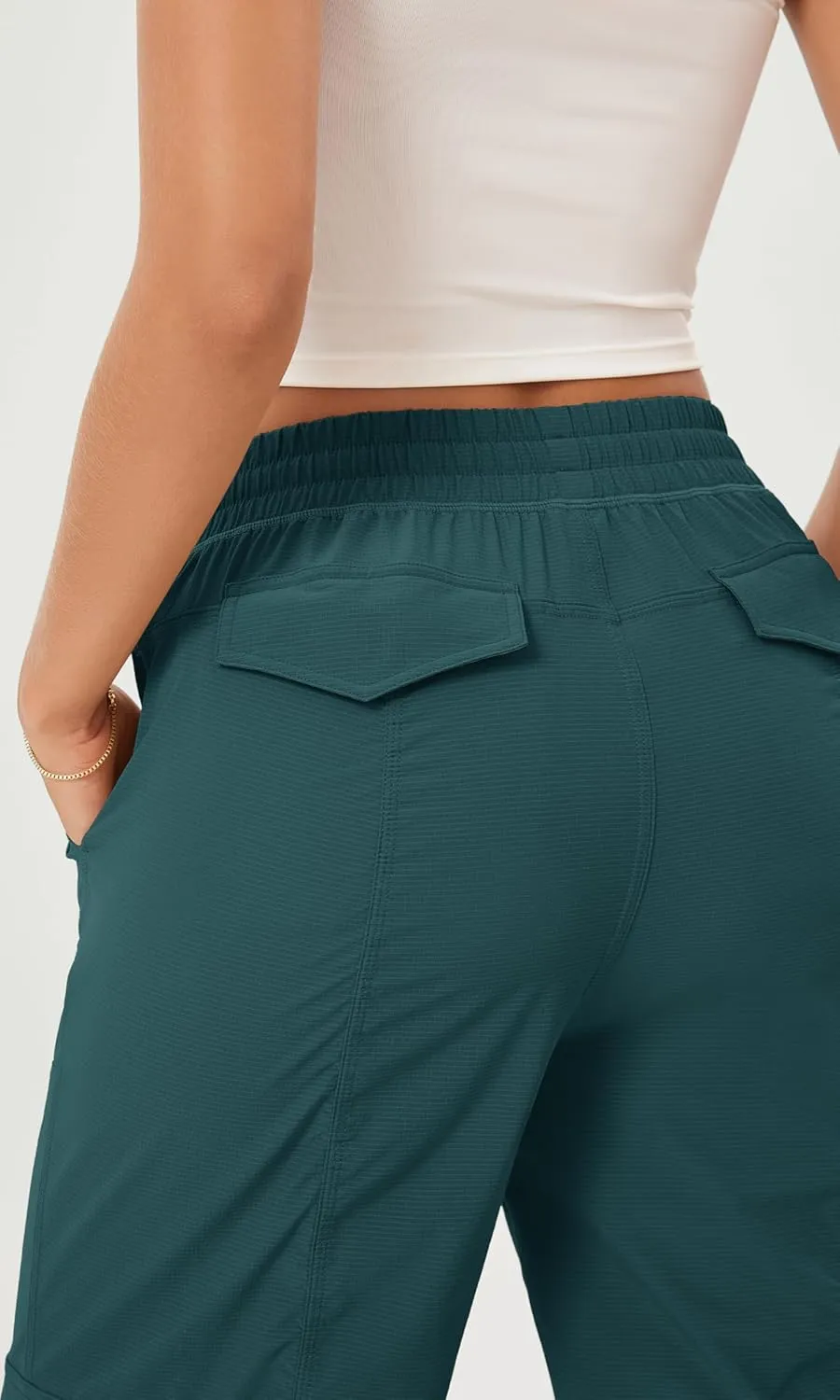ODODOS Stretch Woven Relaxed Cargo Pants for Women Cinchable Hems Lightweight Casual Sweatpants with Pockets