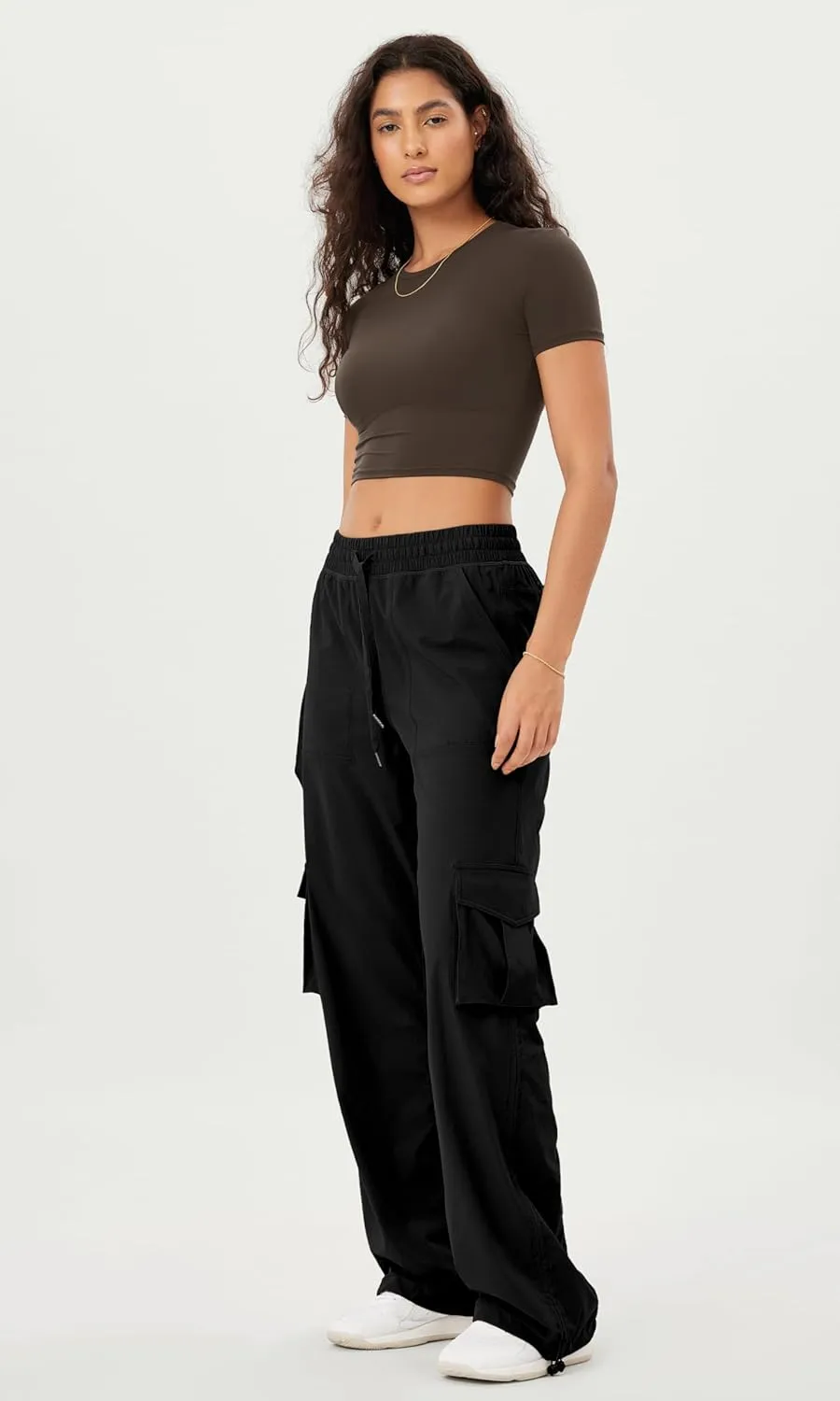 ODODOS Stretch Woven Relaxed Cargo Pants for Women Cinchable Hems Lightweight Casual Sweatpants with Pockets