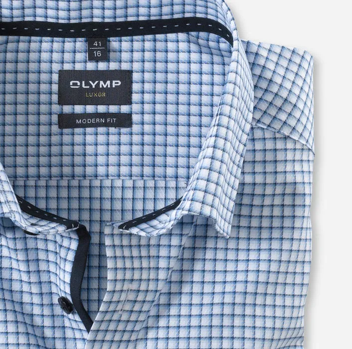OLYMP -  Luxor Modern Fit Business Shirt, Blue and White Boxes