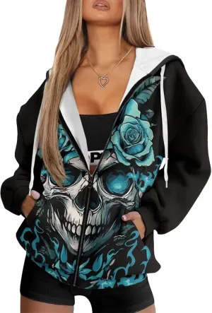 Oversized Sweatshirts for Women Zip Up Hoodies Fall Long Sleeve Jackets with Pockets Hooded Tops Loose Y2K Outfits