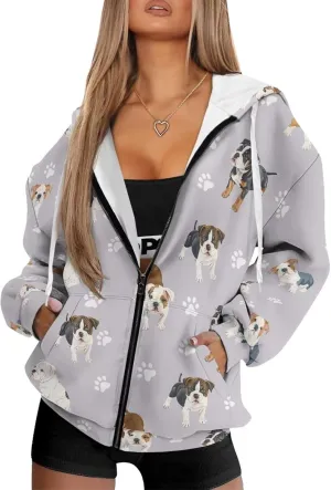 Oversized Sweatshirts for Women Zip Up Hoodies Fall Long Sleeve Jackets with Pockets Hooded Tops Loose Y2K Outfits