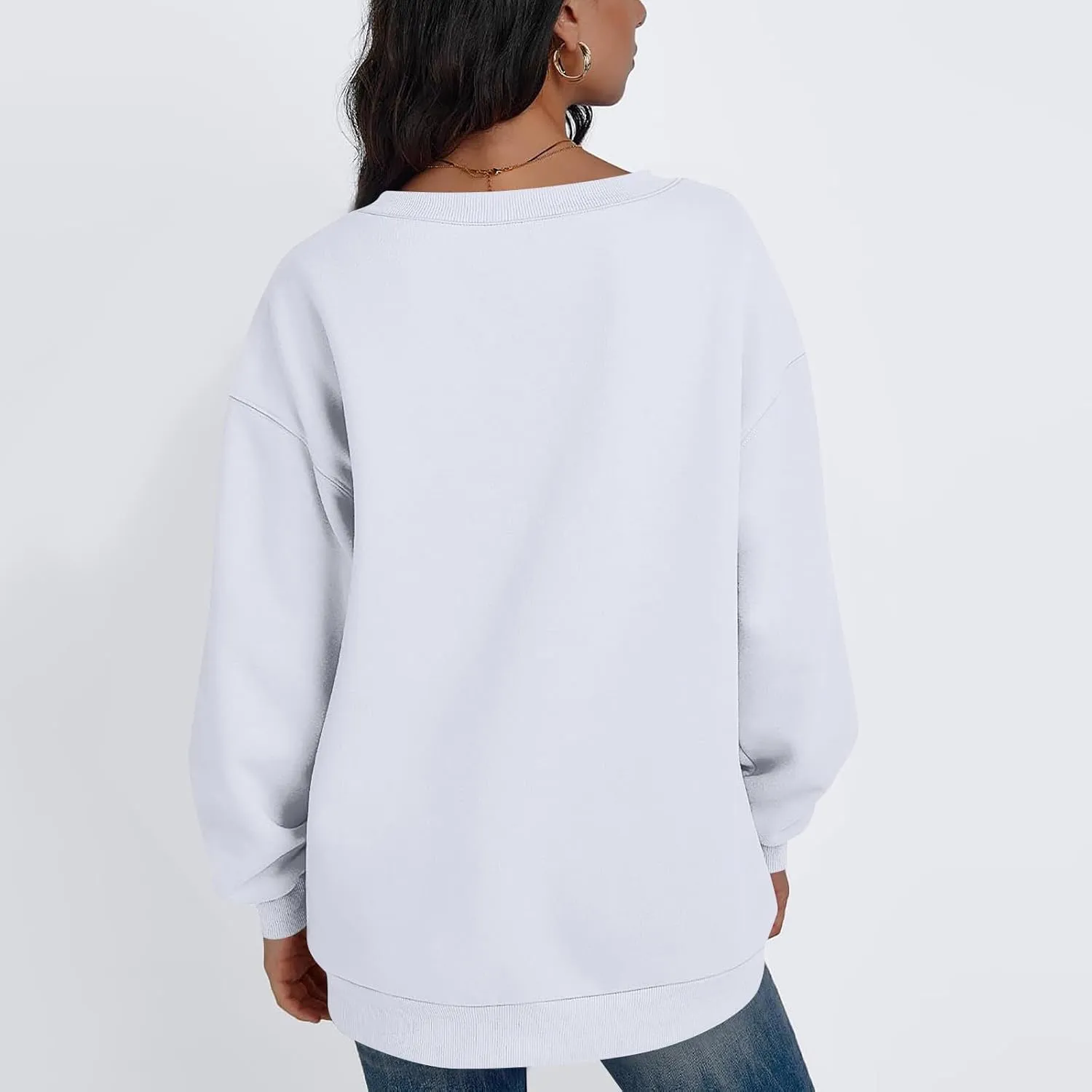 Oversized V Neck Sweatshirt Women Cozy Long Sleeve Fleece Hoodies Pullover Casual Sweat Shirts Cute Winter Outfits