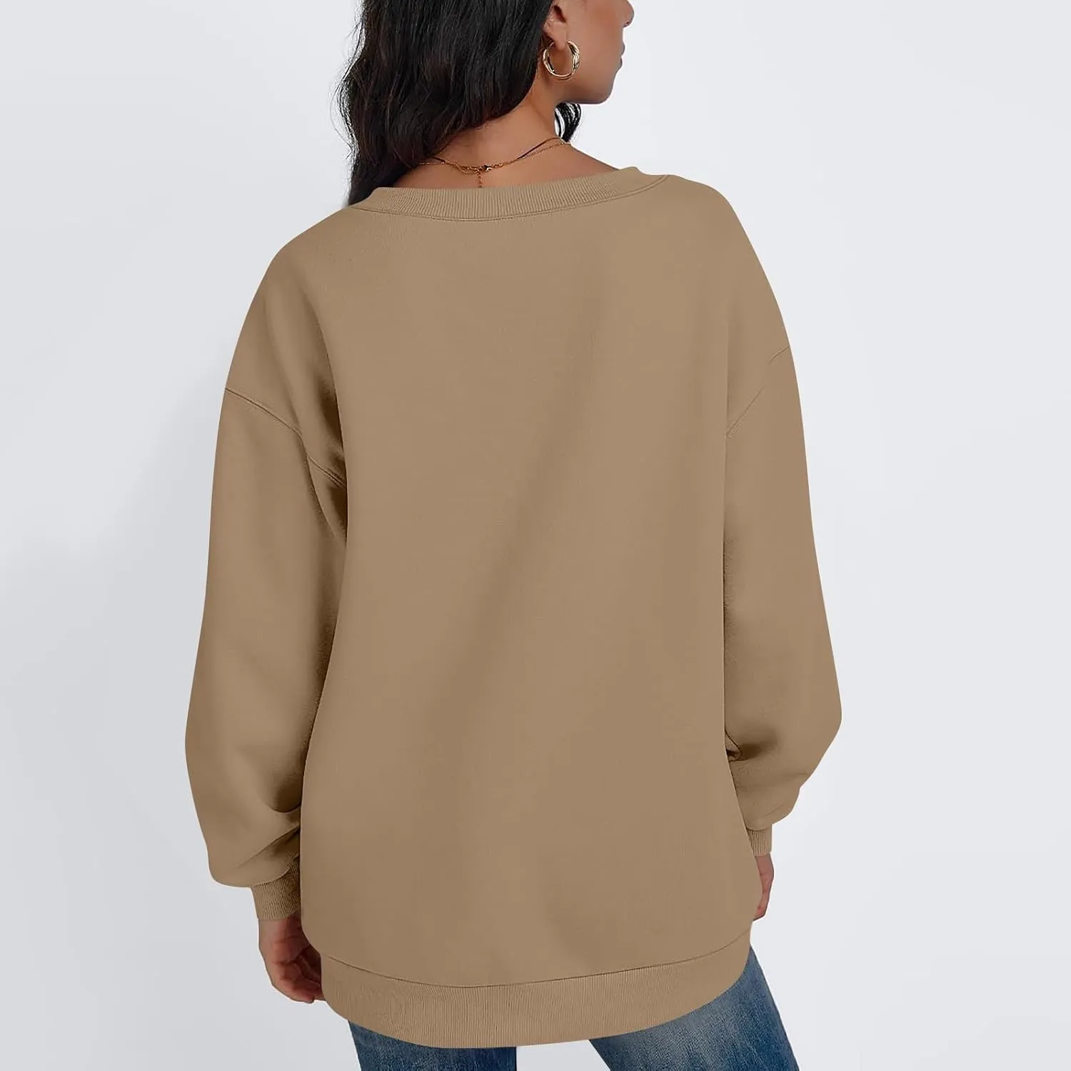 Oversized V Neck Sweatshirt Women Cozy Long Sleeve Fleece Hoodies Pullover Casual Sweat Shirts Cute Winter Outfits