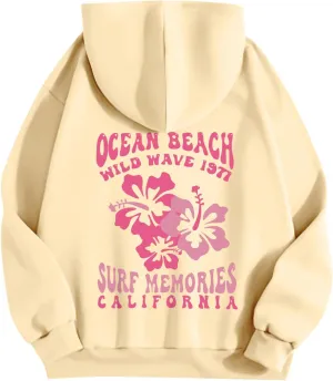 Pink Palm Puff Hoodie Real Women Oversized Sweatshirts Pullover Hoodies Fleece Sweaters Long Sleeve With Pockets