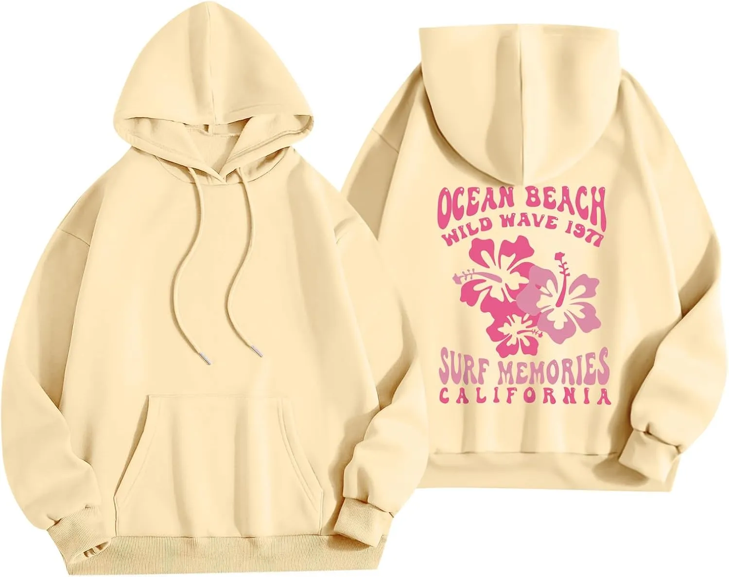 Pink Palm Puff Hoodie Real Women Oversized Sweatshirts Pullover Hoodies Fleece Sweaters Long Sleeve With Pockets