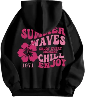 Pink Palm Puff Hoodie Real Women Oversized Sweatshirts Pullover Hoodies Fleece Sweaters Long Sleeve With Pockets