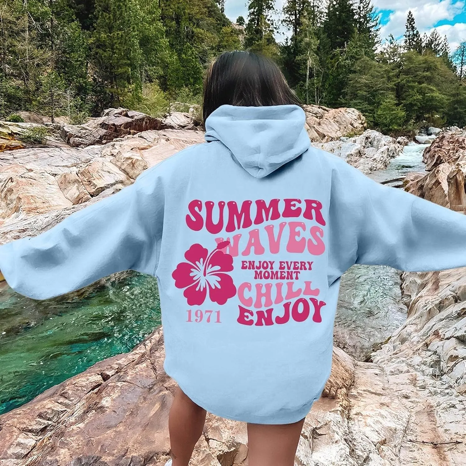 Pink Palm Puff Hoodie Real Women Oversized Sweatshirts Pullover Hoodies Fleece Sweaters Long Sleeve With Pockets