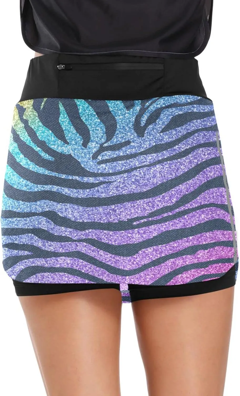 Plaaee Women's Tennis Skirts Modern Fabric Zebra Denim and Glitter High Waisted Athletic Golf Skorts Skirts S