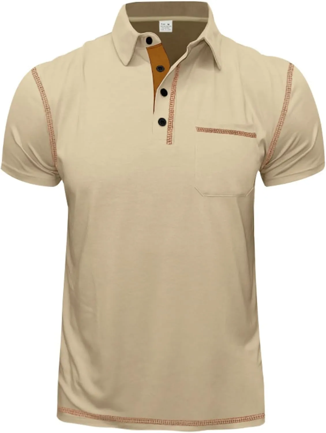 Polo Shirts Men Cotton Blend Short Sleeve Button Slim Fit Color Block Collared Patchwork Summer Tshirts with Pocket