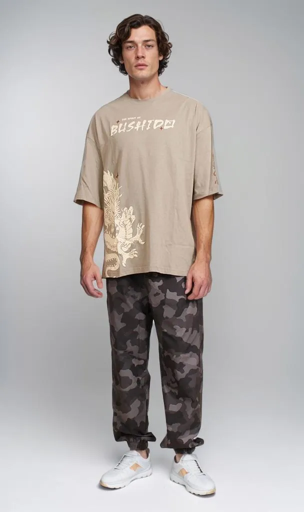 R207690 - Graphic Printed Oversized T-Shirt - Khaki