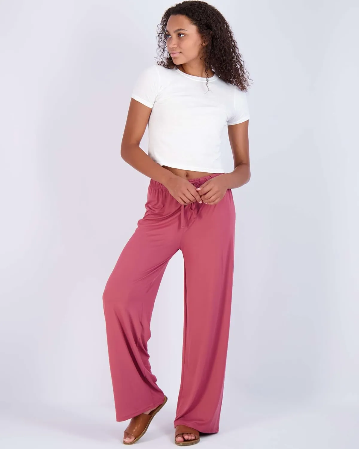 Real Essentials 3 Pack Soft Palazzo Pajama Pants for Women, Wide Leg Comfortable Casual Lounge Yoga Bottoms (Plus Size)