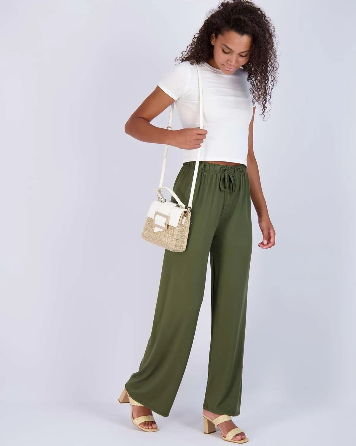 Real Essentials 3 Pack Soft Palazzo Pajama Pants for Women, Wide Leg Comfortable Casual Lounge Yoga Bottoms (Plus Size)