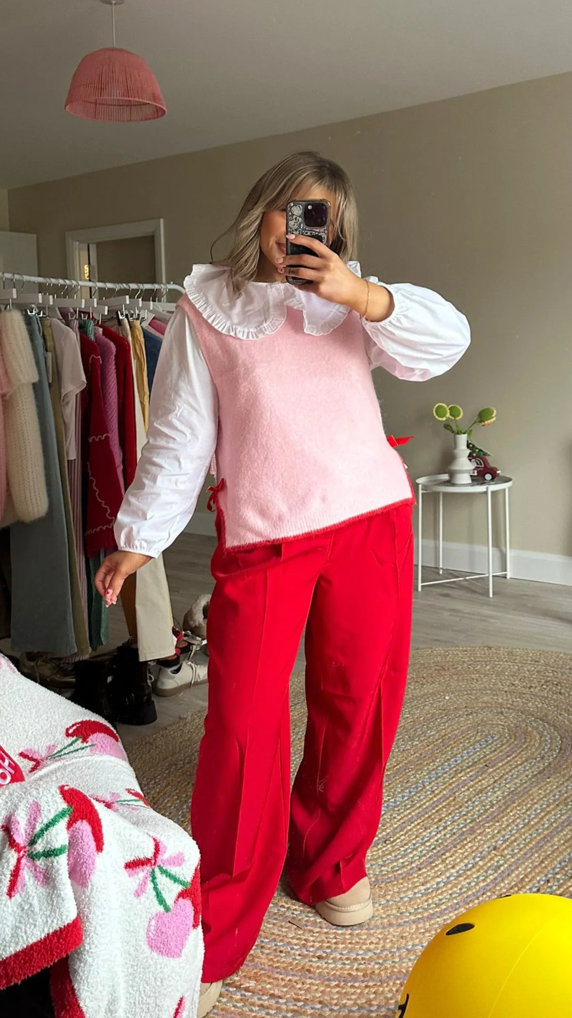 Red Wide Leg Tailored Trousers