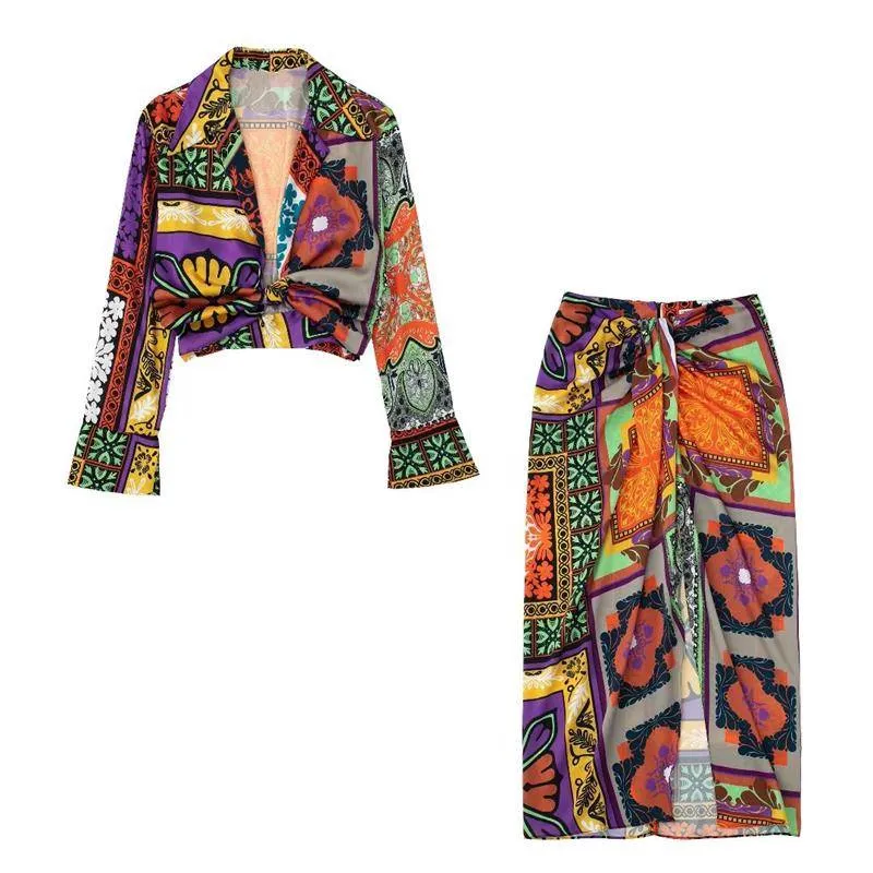 Retro knotted two piece set Elegant Suit for slim women