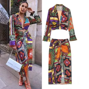 Retro knotted two piece set Elegant Suit for slim women
