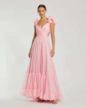 Ruffle tiered floral cut-out chiffon gown - Blush