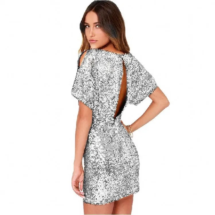 Sexy Sequins Hollow Back Short Bodycon Dress