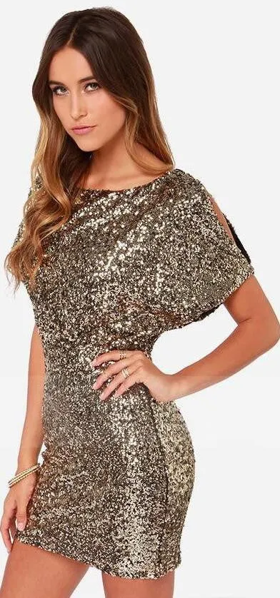 Sexy Sequins Hollow Back Short Bodycon Dress
